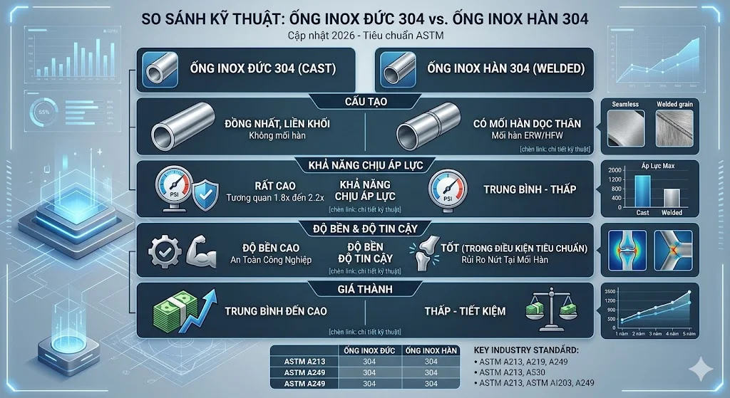 So Sánh Ống Inox Đúc 304 Và Ống Inox Hàn 304