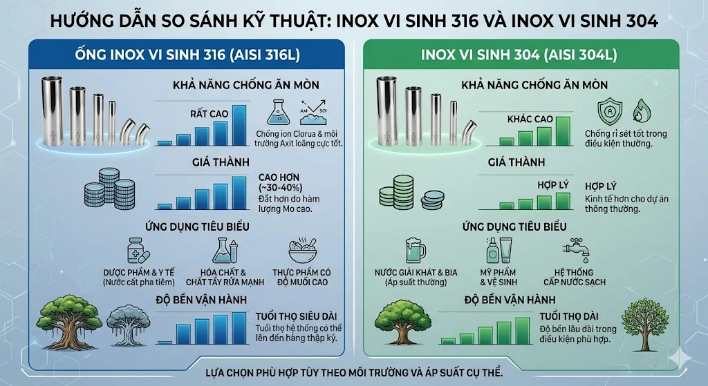So Sánh Ống Inox Vi Sinh 316 Và Inox Vi Sinh 304